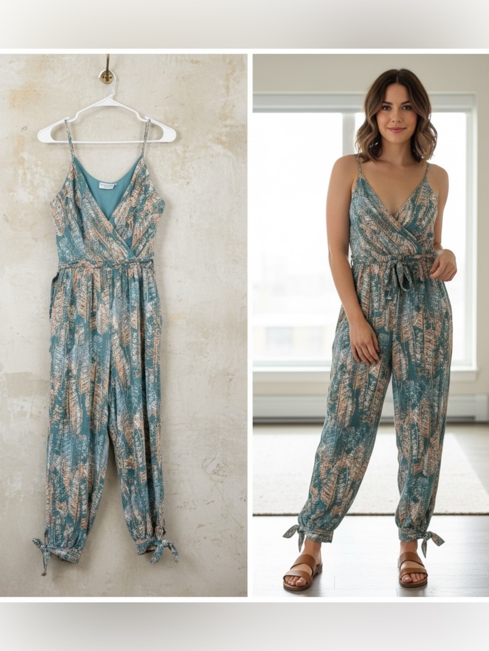 Dress Forum Printed Sleeveless Wrap Jumpsuit with Pockets and Waist Tie
